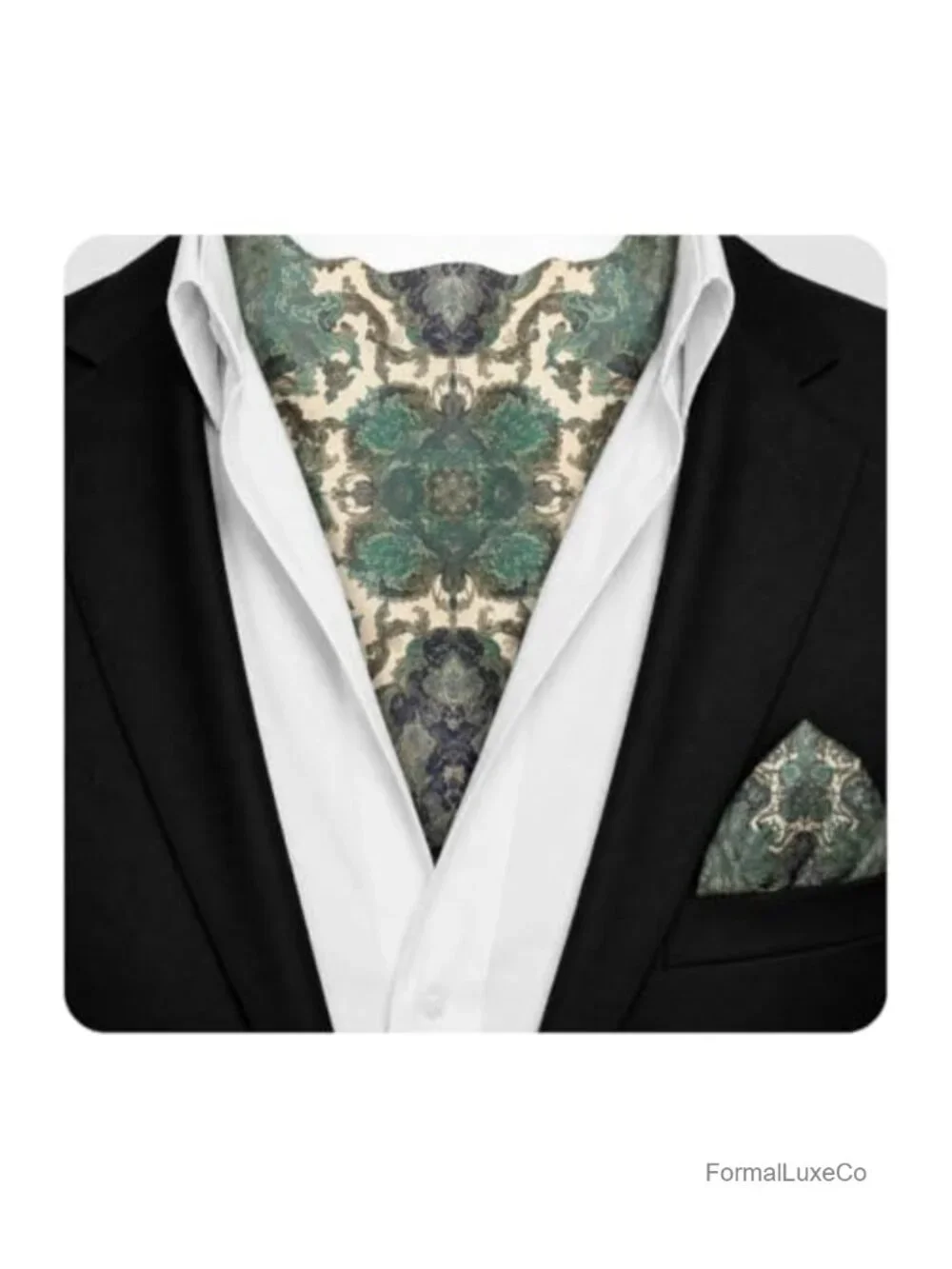 Silk Ascot Cravat for Men, Wedding Neckwear with Pocket Square Set, Formal Tie